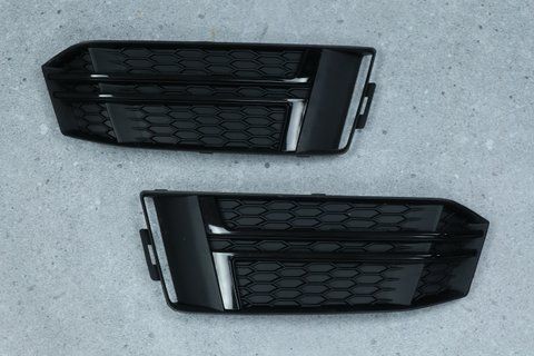 Решетки переднего бампера на Audi A4 B9 (S-Competition бампер) Черные под радары _A4-S0154 фото