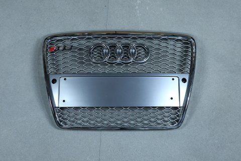 Решетка радиатора на Audi A6 C6 (Стиль RS6) Серая с хромом с местами под парктроники A6-RS1031 фото