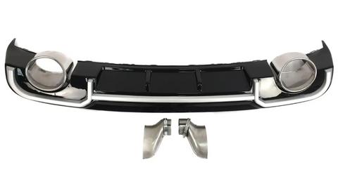 Накладка заднего бампера (Диффузор) с насадками на AUDI A3 8V (Стиль RS3) Черная с хромом (Обычный бампер) A38V-RSS172 фото