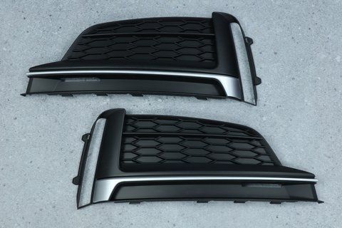 Решетки переднего бампера на Audi S5 F5 A5 B9 Черные с серым (Под радары) A5-S0165 фото