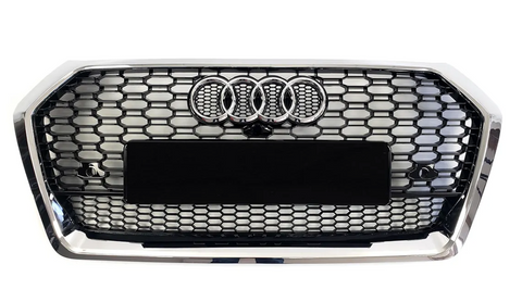 Решітка радіатора на Audi Q5 80A (Стиль RSQ5) (Quattro) Чорна з хромом Q5-RS171 фото